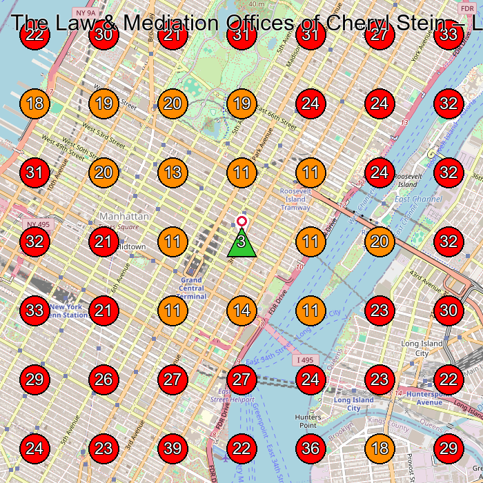 The Law & Mediation Offices of Cheryl Stein GeoGrid visibility map for Rechtsdienstleistungen in New York